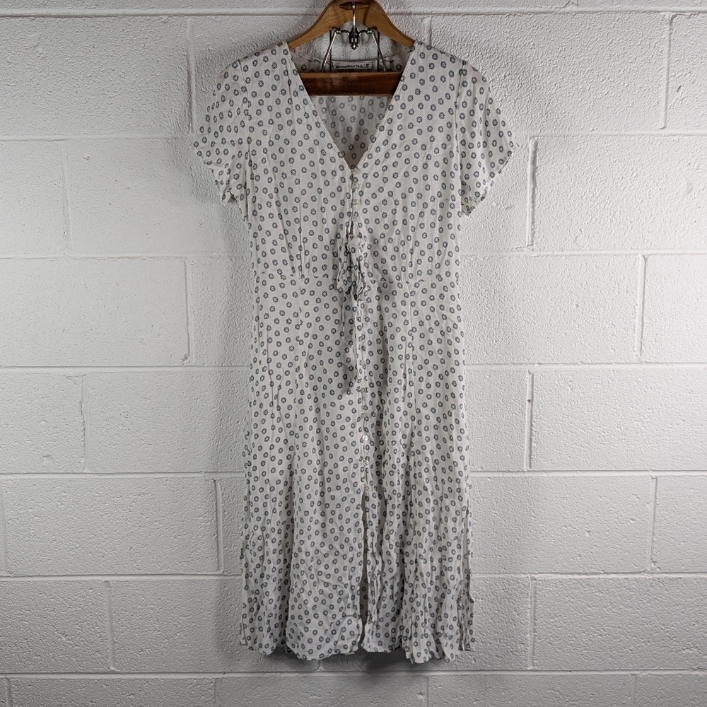 Abercrombie & Fitch Dress Womens M P White Blue Floral Button Up Midi Prairie